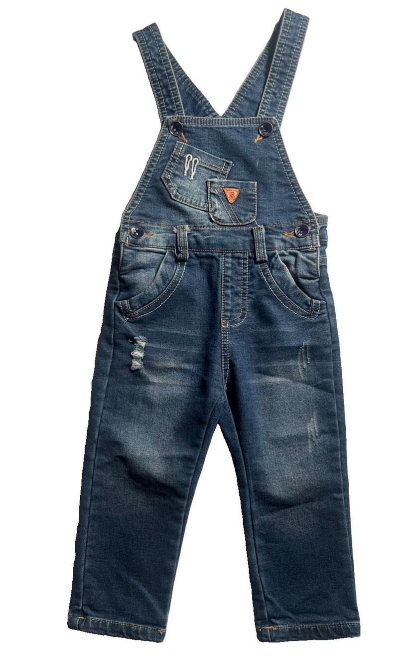 KidsCool Space Toddler 18-24 Months Denim Overalls Distressed Blue Jeans Bib